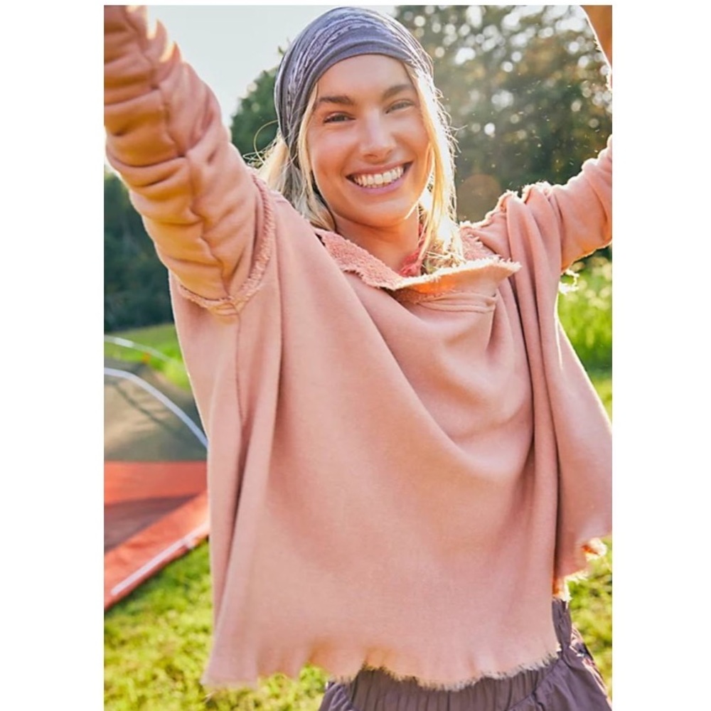 Free People Washed Rose Pullover Hoodie